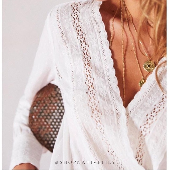 NWT Sézane Alessandra Eyelet Surplice Wrap Long Sleeve Blouse | 38 (6) | White - Picture 5 of 16